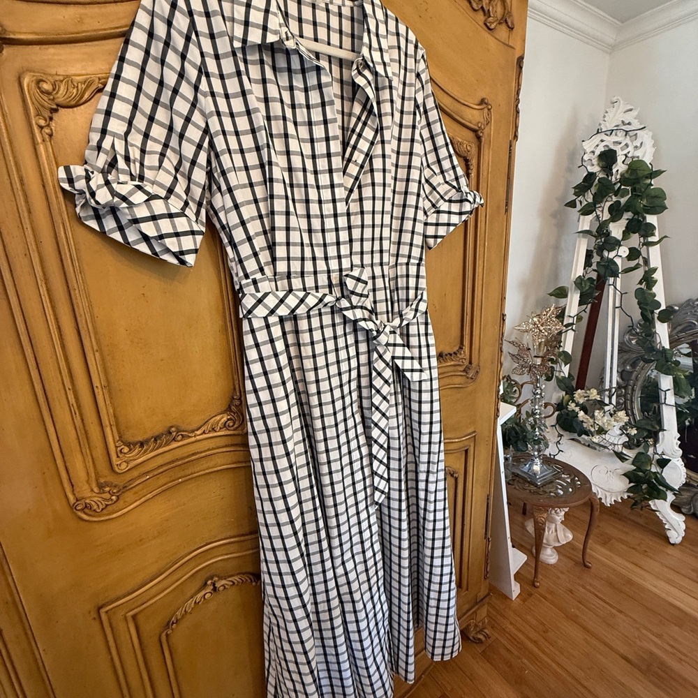 Calvin Klein Black and White Gingham Maxi Shirt Dress - Picture 5 of 7